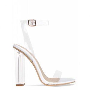 Simmi Official Shoes Clear White Patent Perspex Block Heels Size 4UK /US6